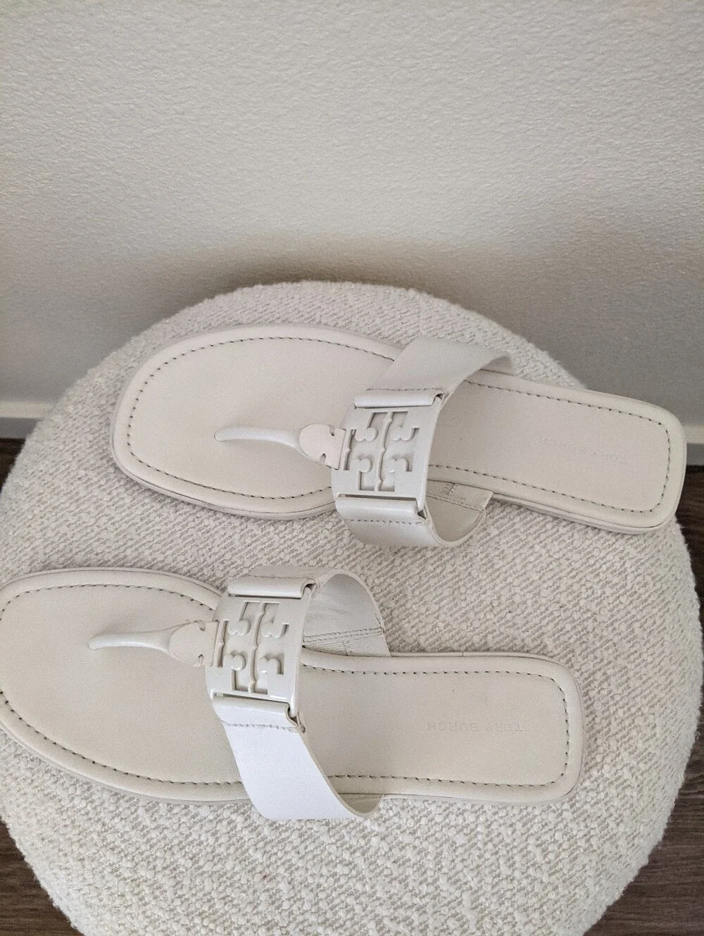 Tory Burch Calf Leather Georgia Thong Sandals White Size 9 M